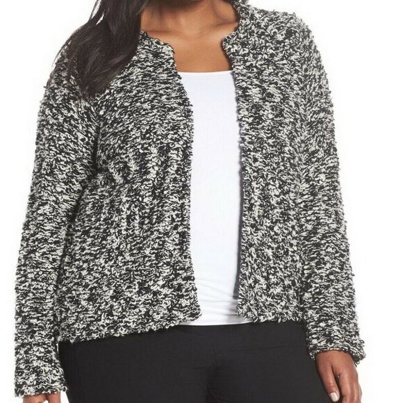 Eileen Fisher Black And Soft White Peruvian Organic Cotton Cardigan